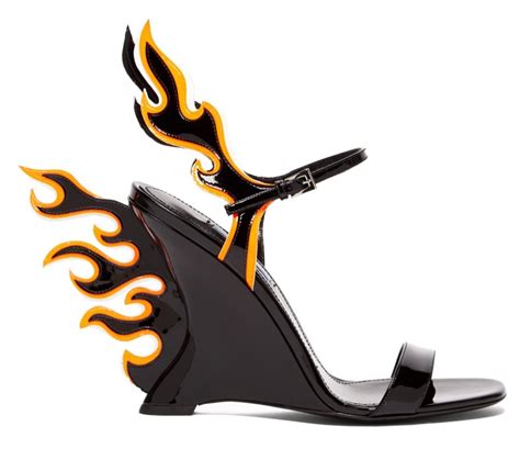 prada heels with orange flames|Prada flame wedge shoes.